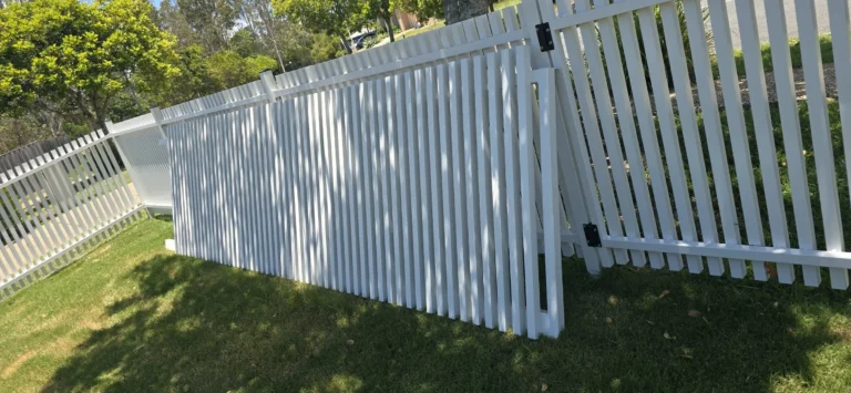 Radiator batten fence panels and gate in white